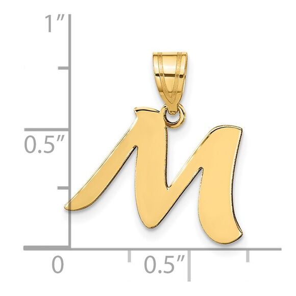 Kazi Luxury 14k Yellow Gold Polished Script Letter M Initial Pendant - Picture 4 of 4